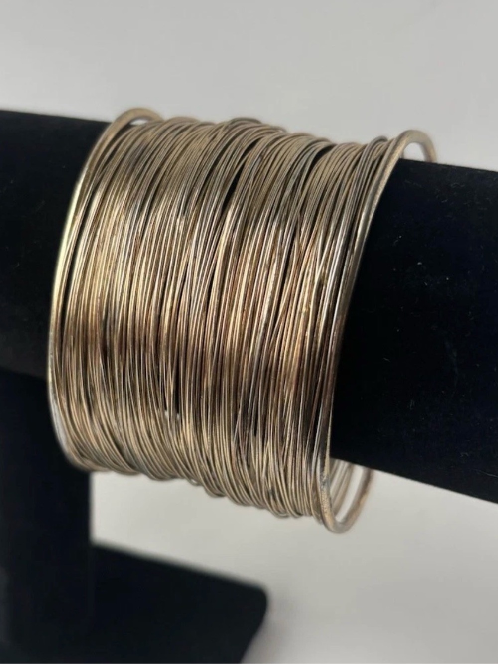 Vintage Wide Gold Tone Wire Wrapped Cuff Bracelet Multi-Strand Brutalist